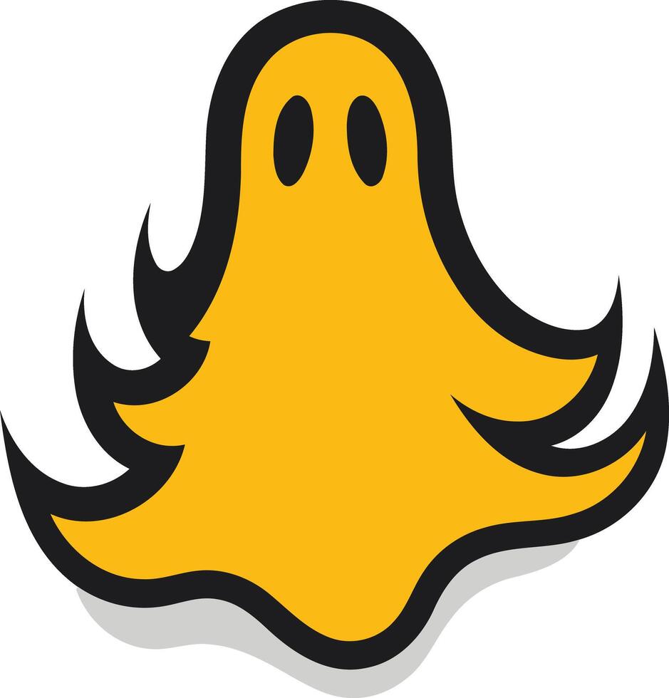 Cute and friendly ghost icon in yellow and black vector