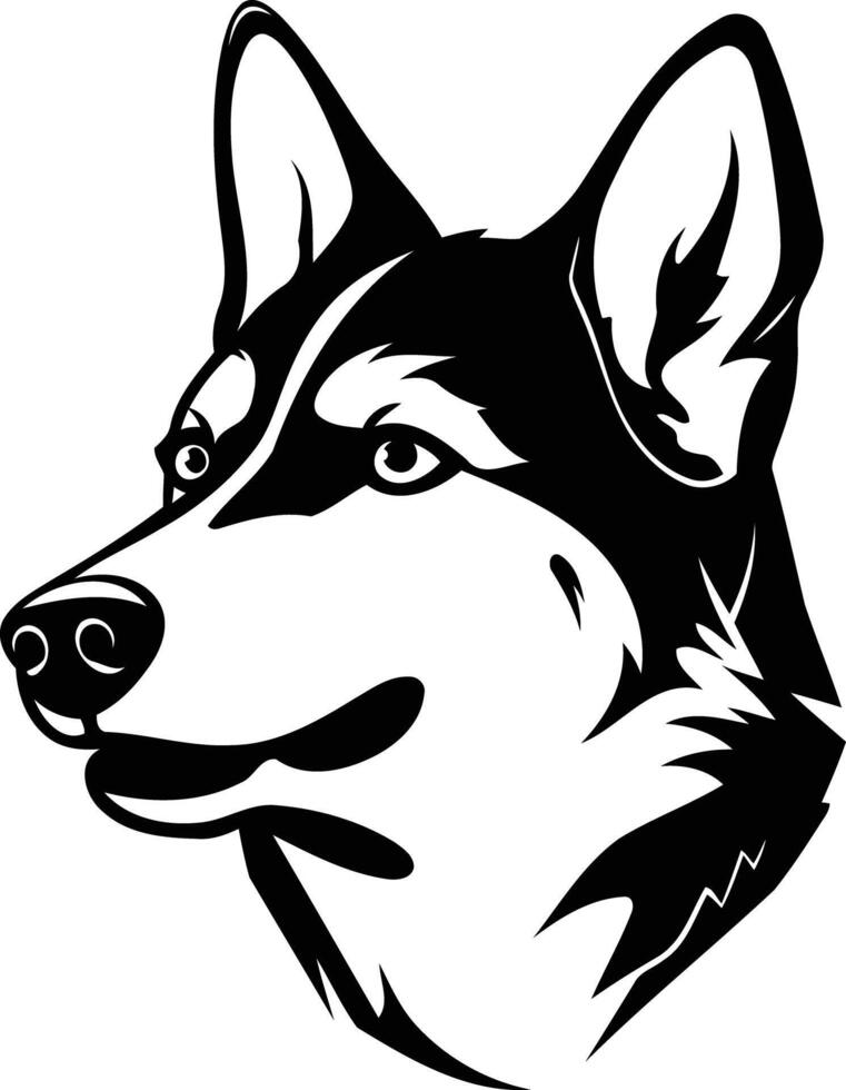 A striking black and white illustration of a husky's head, perfect for branding, logos, and apparel designs vector