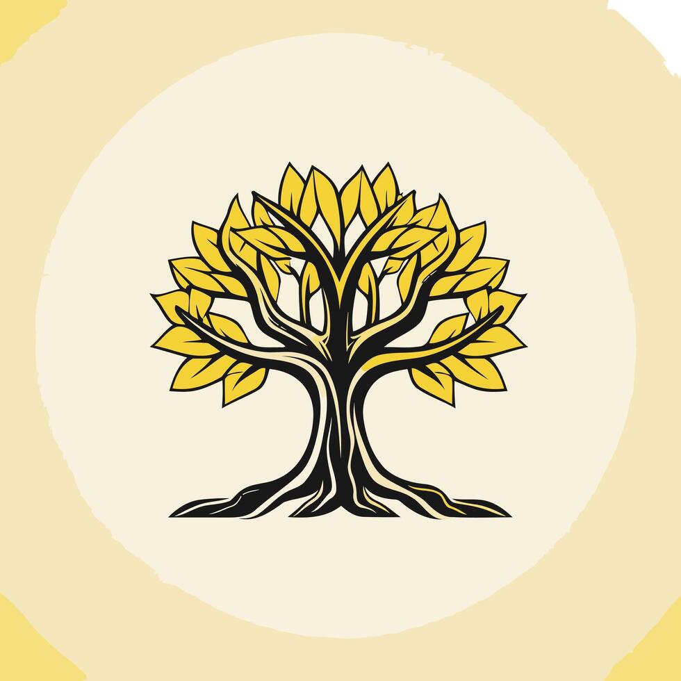 A stylized tree with yellow leaves and a thick black trunk, symbolizing growth, strength, and resilience vector