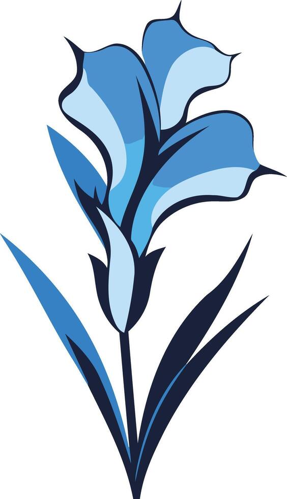 A stylized blue flower with a delicate stem and leaves vector
