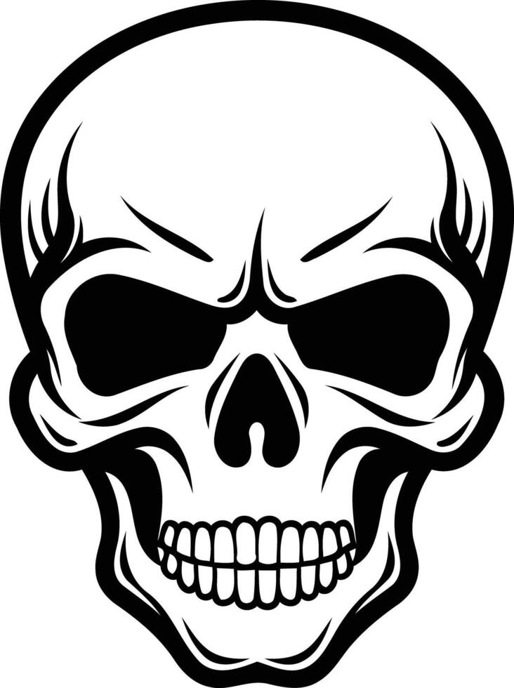 A detailed illustration of a human skull in a bold, black and white design vector
