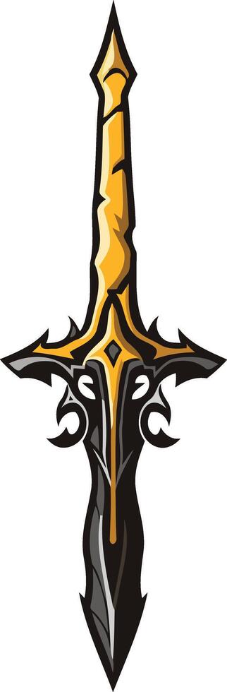 A stylized black and gold sword with a detailed hilt and sharp point vector