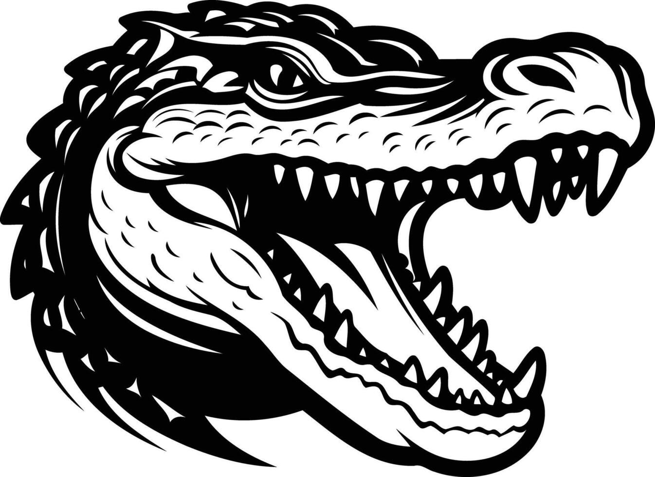 A ferocious alligator head with its mouth open wide, revealing sharp teeth vector