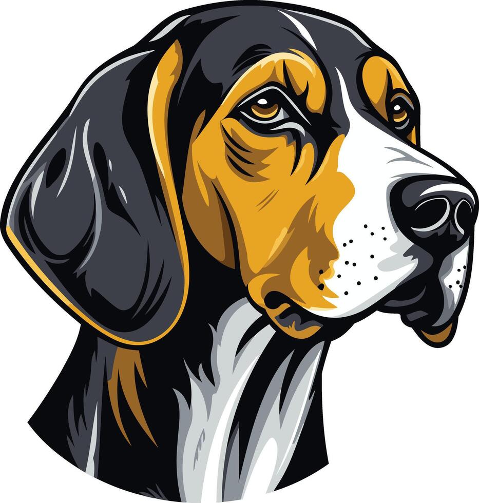 A close-up portrait of a hound dog, captured in a striking illustration style vector