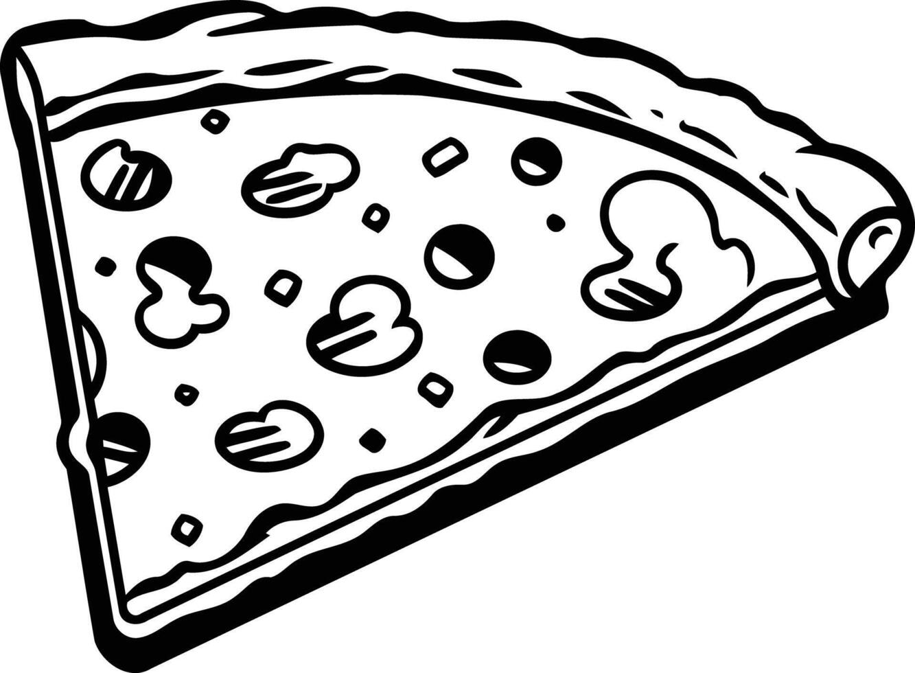 A simple, bold, black and white illustration of a pizza slice vector