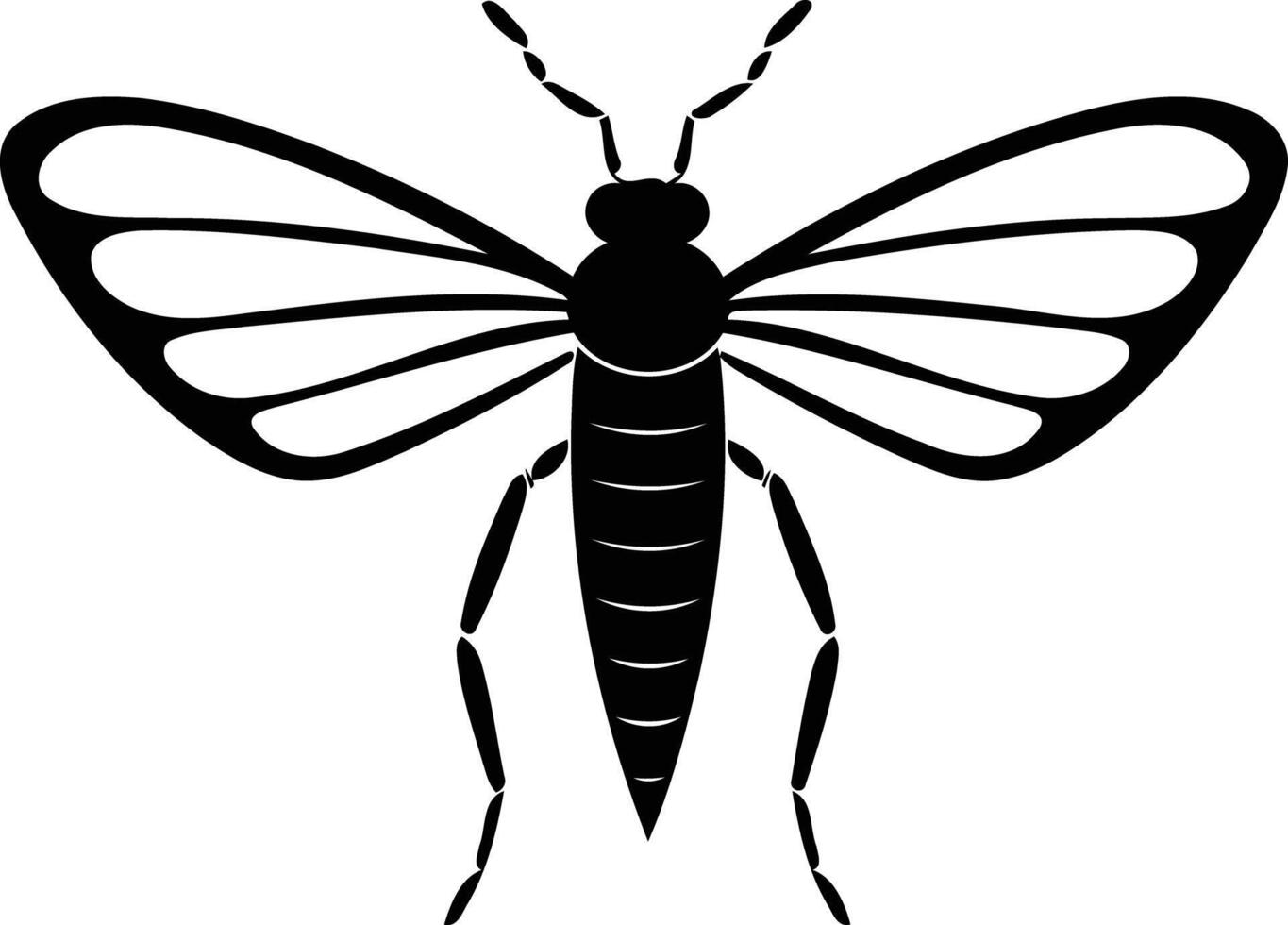 Simple black and white silhouette of a fly with wings spread out vector
