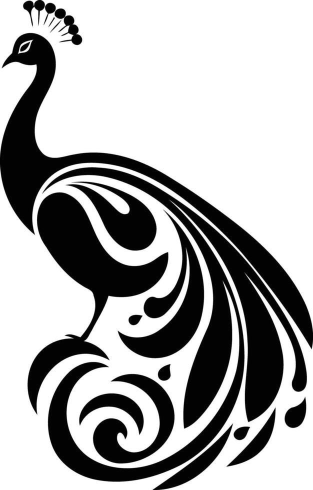 Elegant black and white peacock silhouette design, perfect for logos, tattoos, and invitations vector