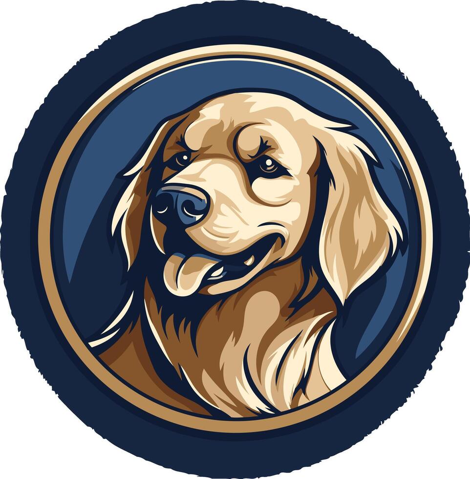 A friendly golden retriever in a circular frame vector