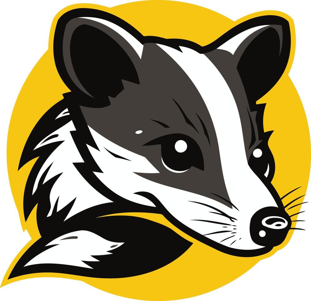 A bold, cartoon-style illustration of a badger's face, perfect for mascot designs, branding, or any project needing a touch of playful wilderness vector
