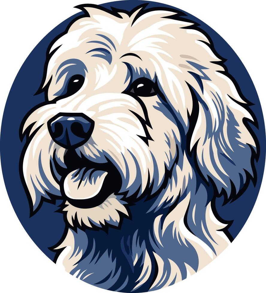 A friendly, cartoon illustration of a white, fluffy dog with a happy expression vector