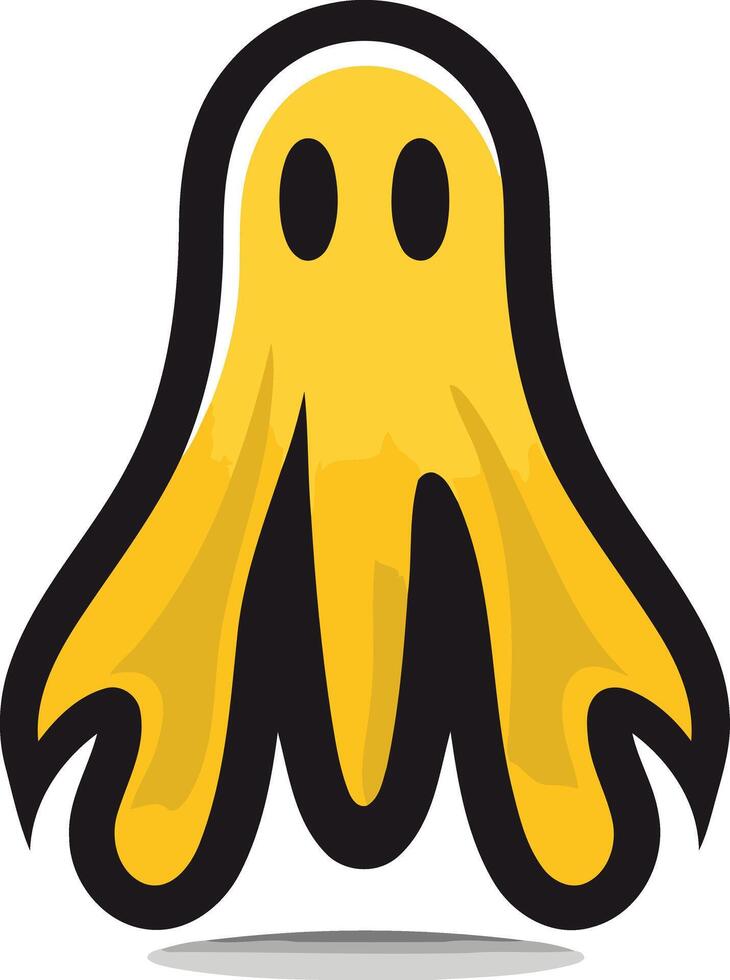 A friendly yellow ghost cartoon character with black outlines vector