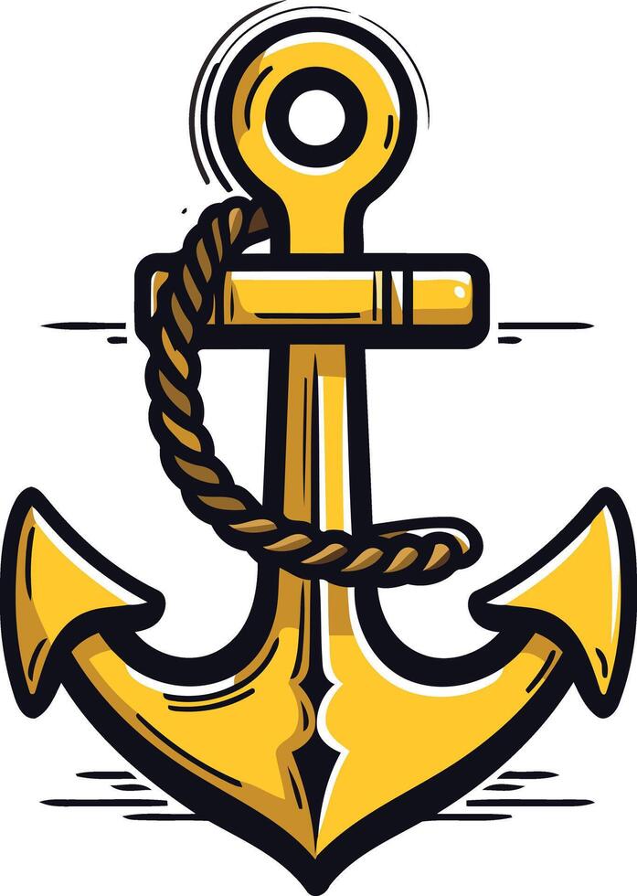 A bold and colorful cartoon anchor with a rope wrapped around the top, perfect for nautical themed designs, branding, or social media content vector