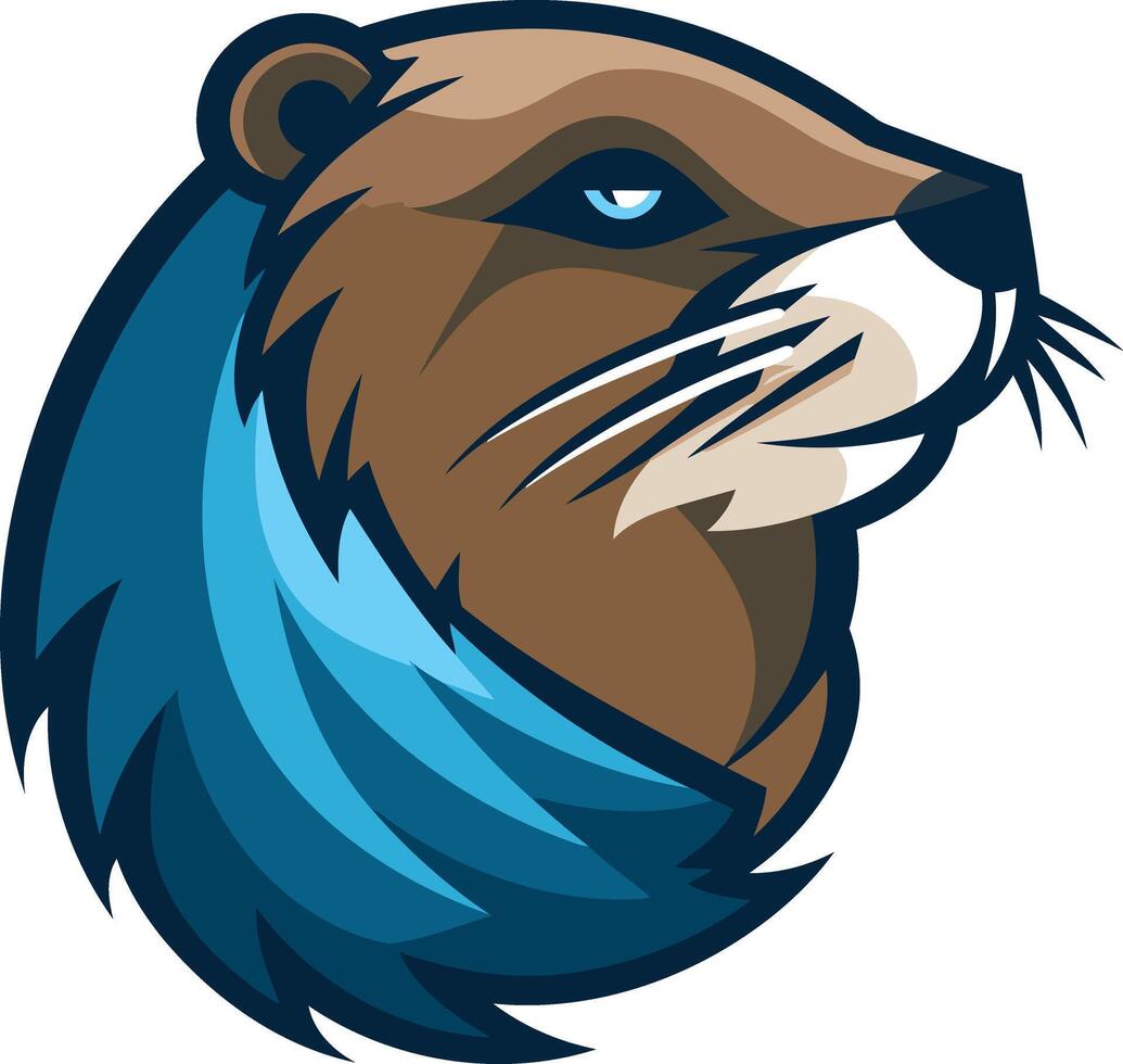 A fierce and stylized otter mascot logo with blue accents vector