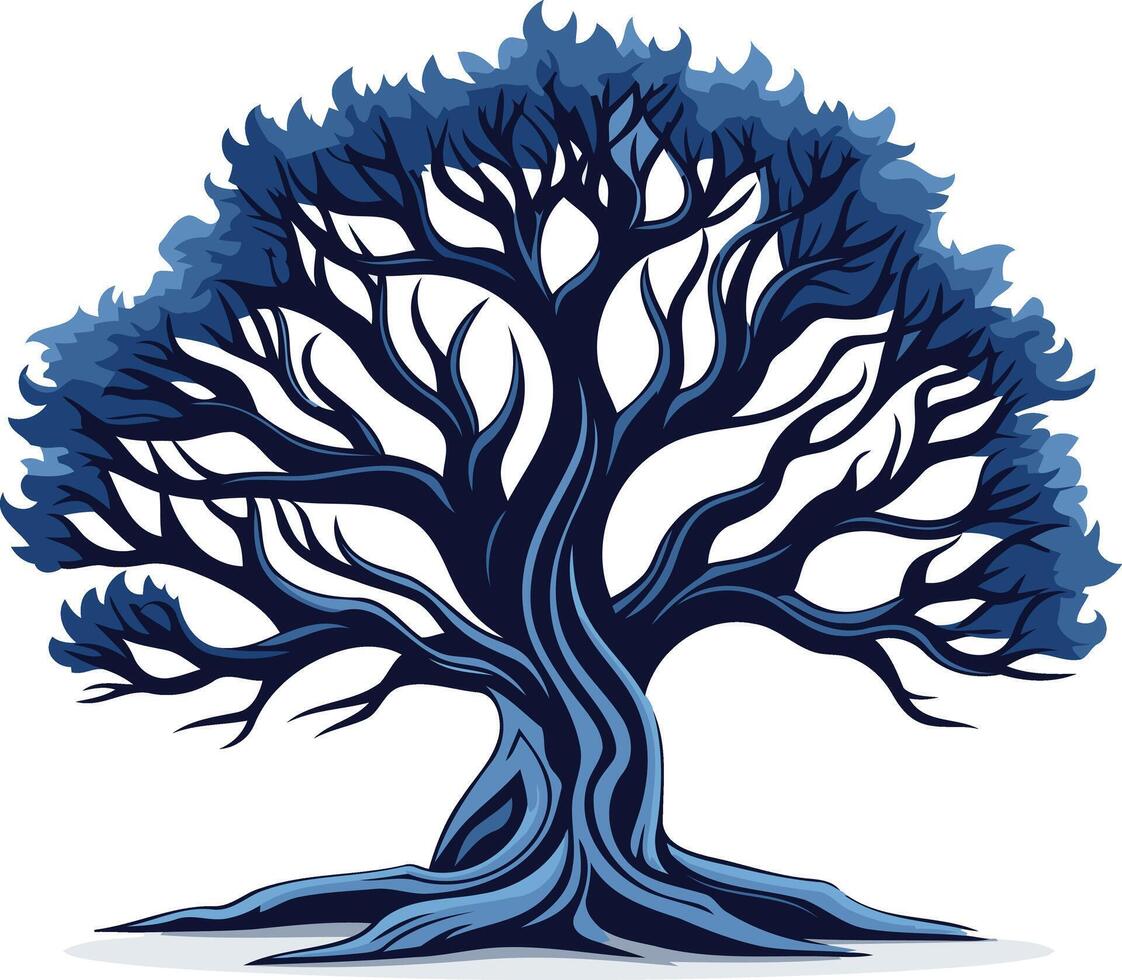 a striking blue silhouette of a majestic tree, symbolizing growth, strength, and resilience vector