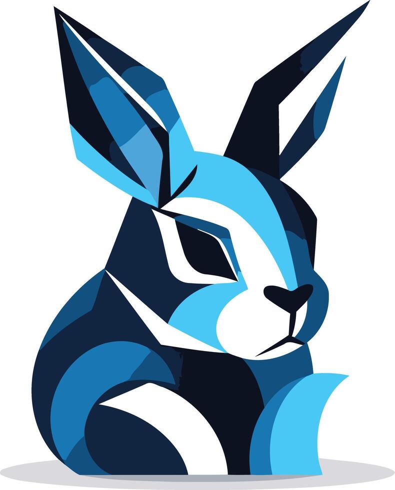 A bold, abstract illustration of a rabbit's head, rendered in a striking blue and black color scheme vector