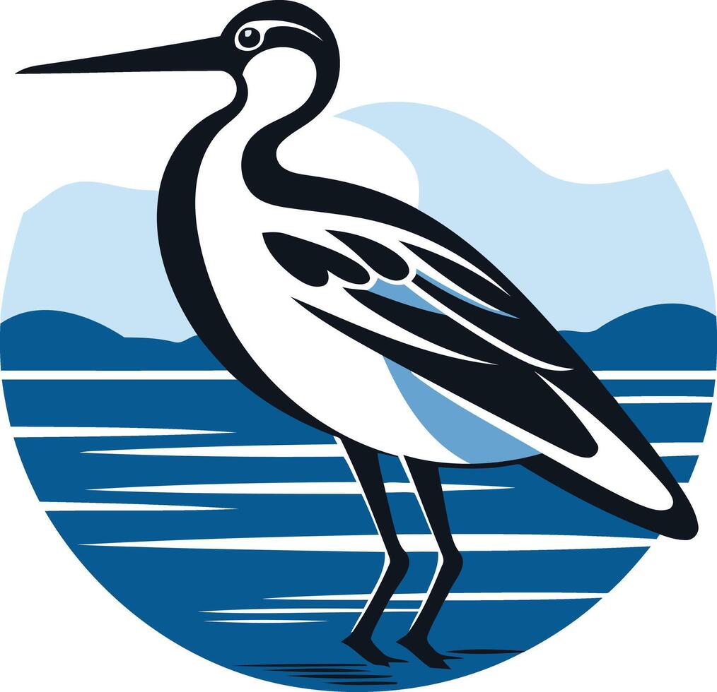 A stylized illustration of a heron standing in water, perfect for eco-conscious branding, environmental organizations, or nature-themed projects vector