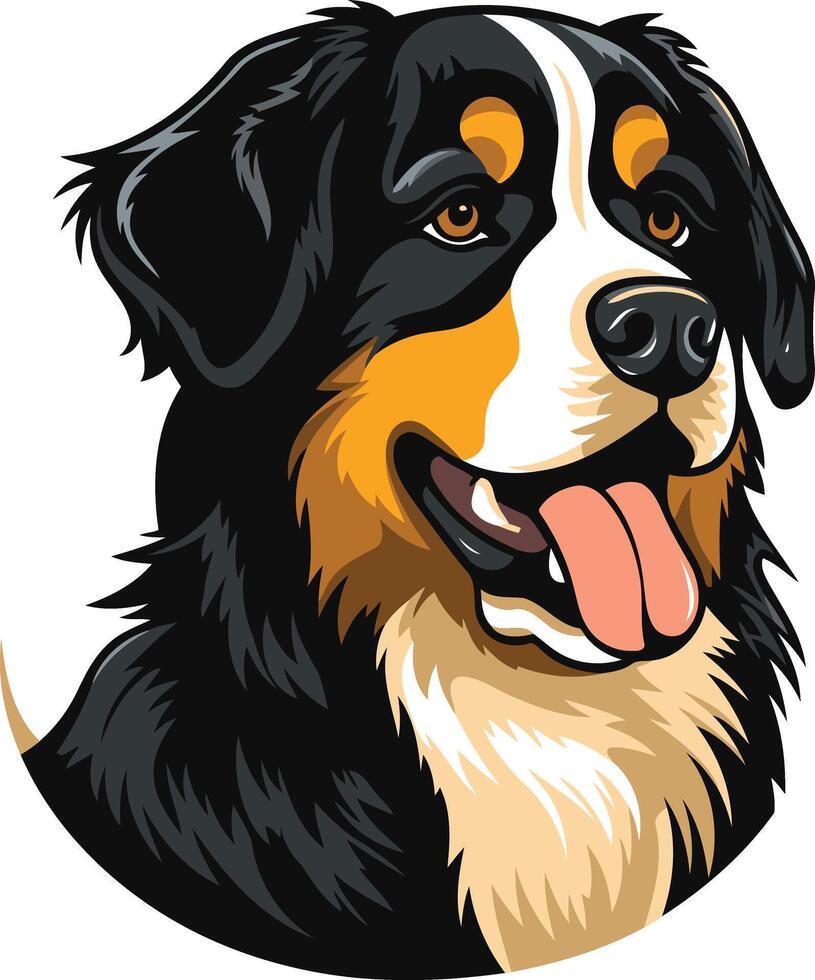 A friendly bernese mountain dog portrait with a happy expression, perfect for pet-related businesses, dog lovers, and animal-themed designs vector