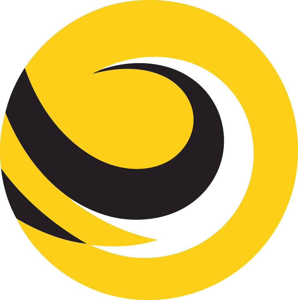 A modern and abstract logo design featuring a black crescent shape with yellow and white accents, set against a bright yellow circle vector