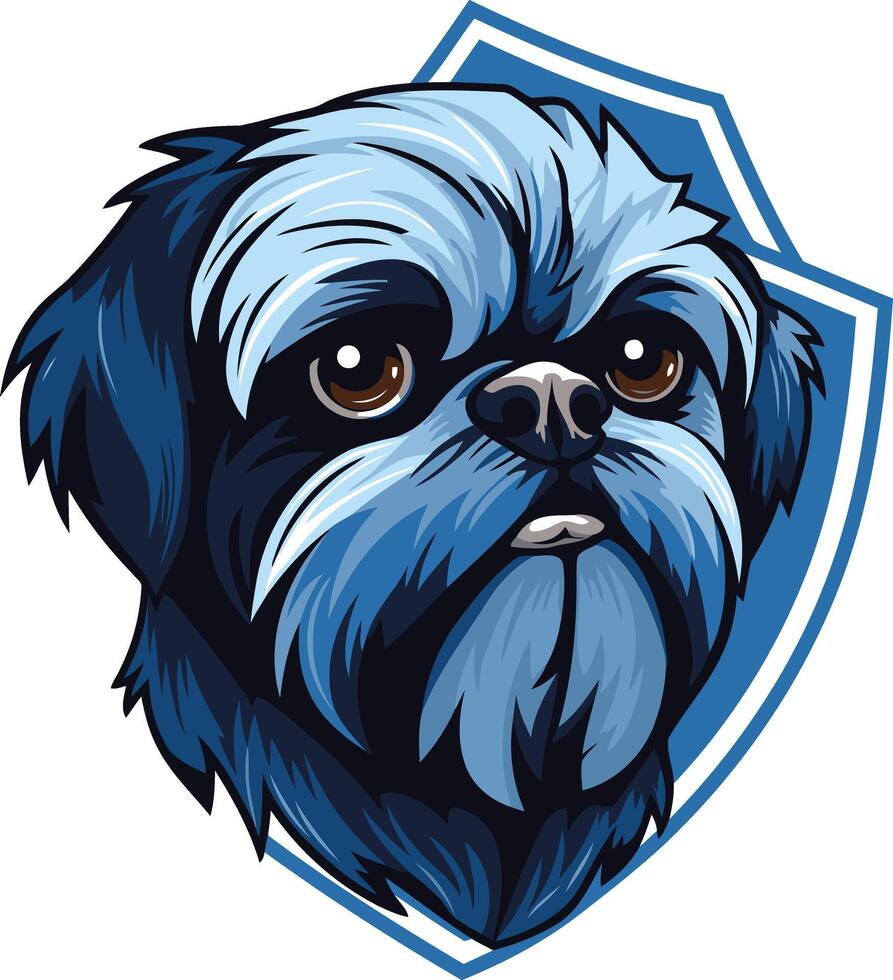 Cute blue shih tzu dog with a serious expression, inside a blue shield vector