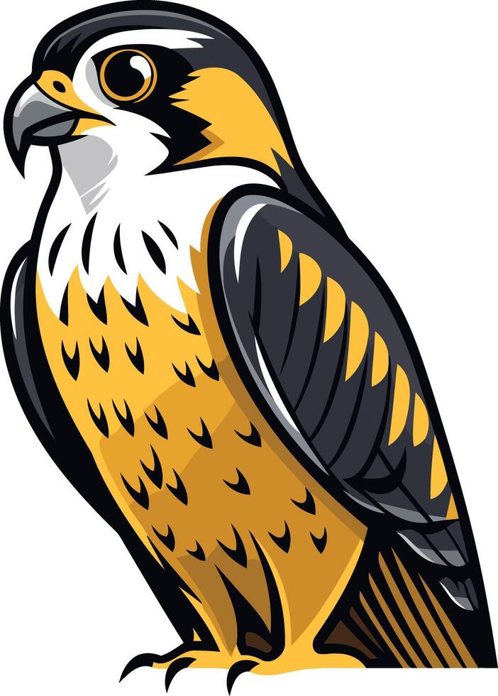 A striking illustration of a falcon, rendered in a bold, cartoon style vector