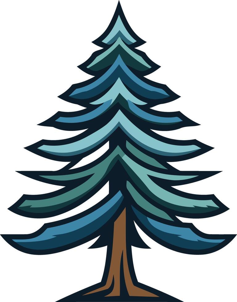 A stylized evergreen tree with bold lines and blue hues, ideal for nature-themed logos, branding, or design elements vector