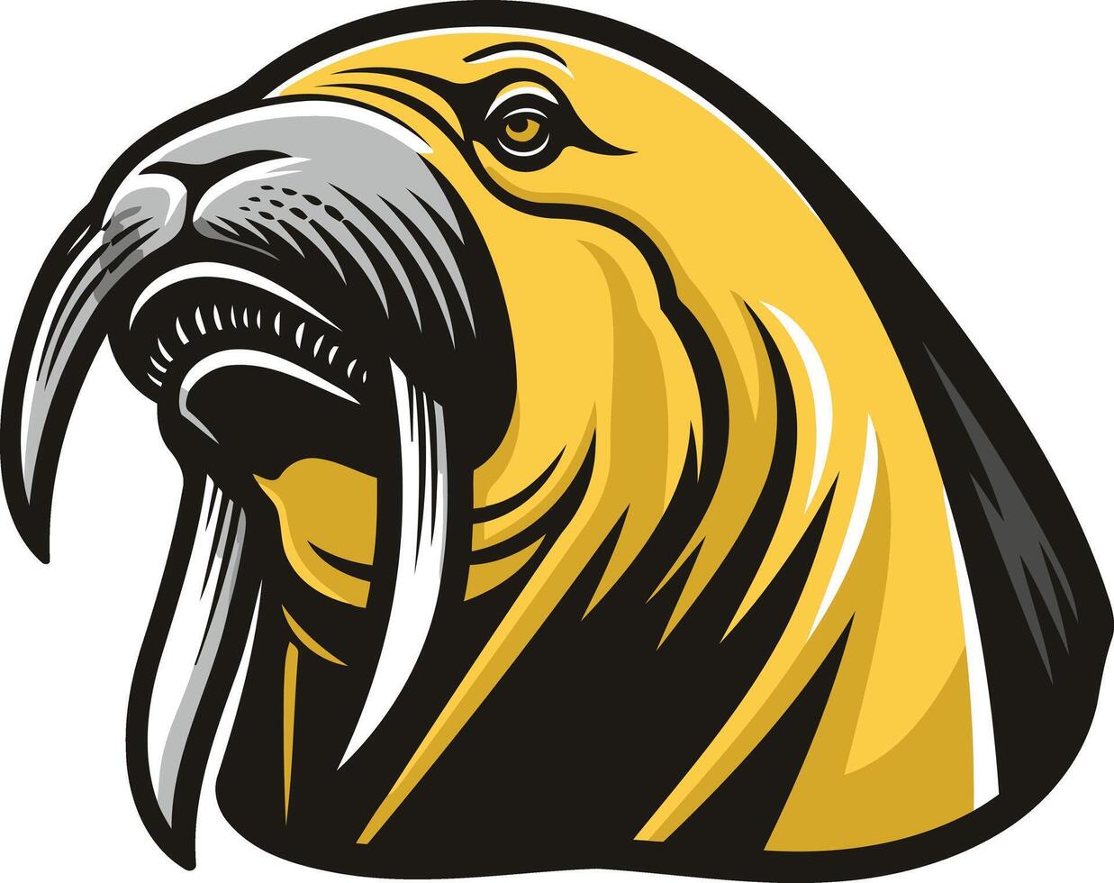 A bold and dynamic illustration of a walrus head, perfect for use in branding, sports logos, and animal-themed designs vector