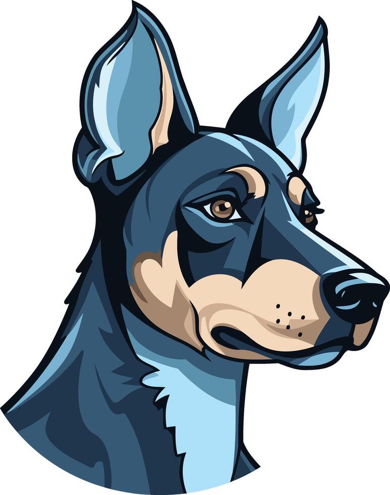 A cool and striking cartoon illustration of a blue doberman pinscher head vector