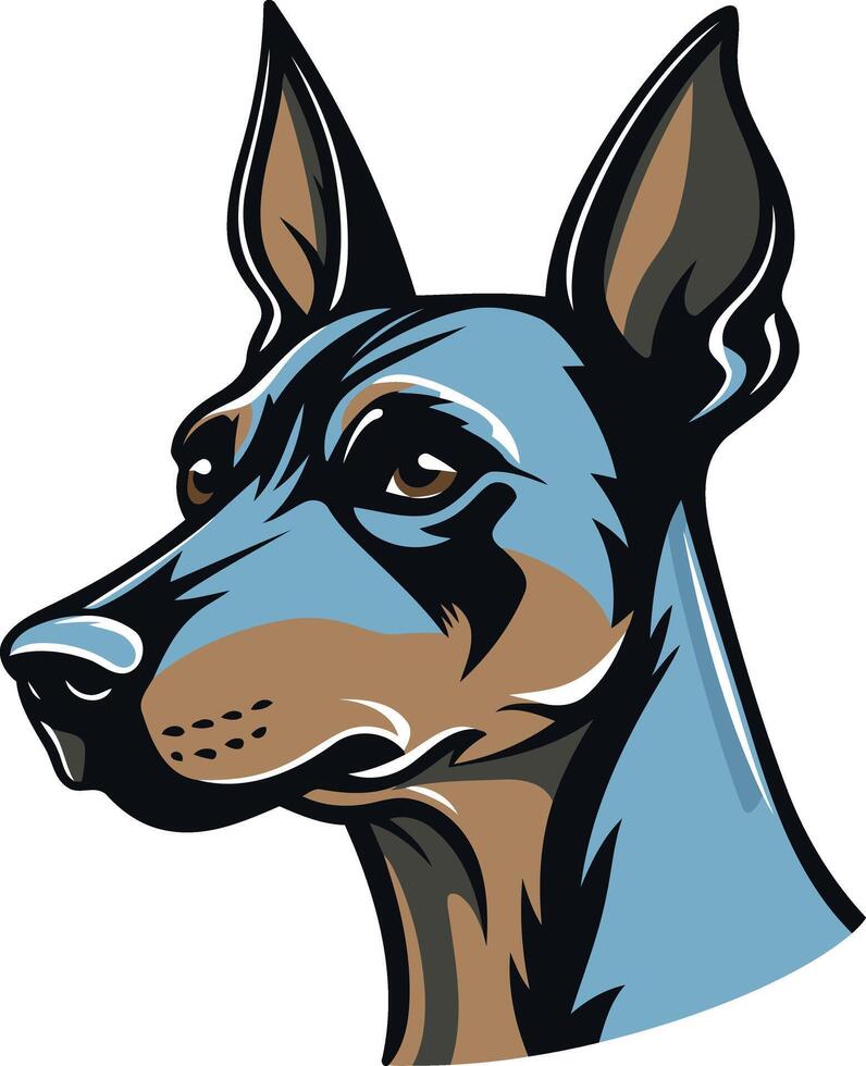 A bold and expressive illustration of a doberman pinscher's head, perfect for branding, pet-related products, or sporting designs vector