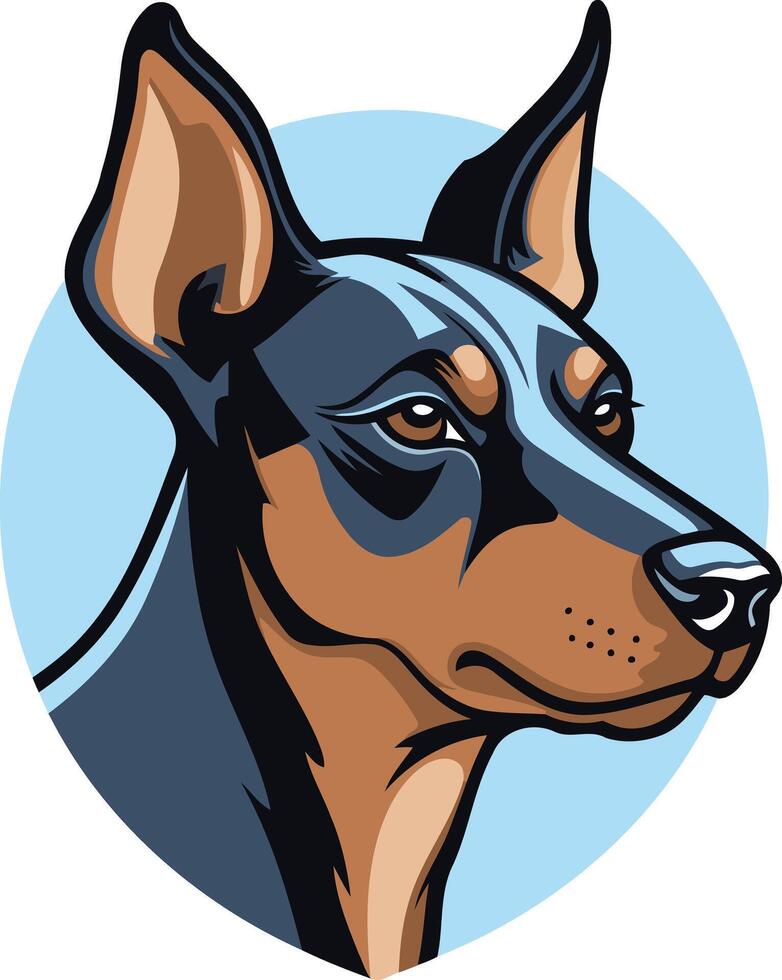 A bold and playful illustration of a doberman pinscher head, perfect for branding, logos, and pet-related designs vector