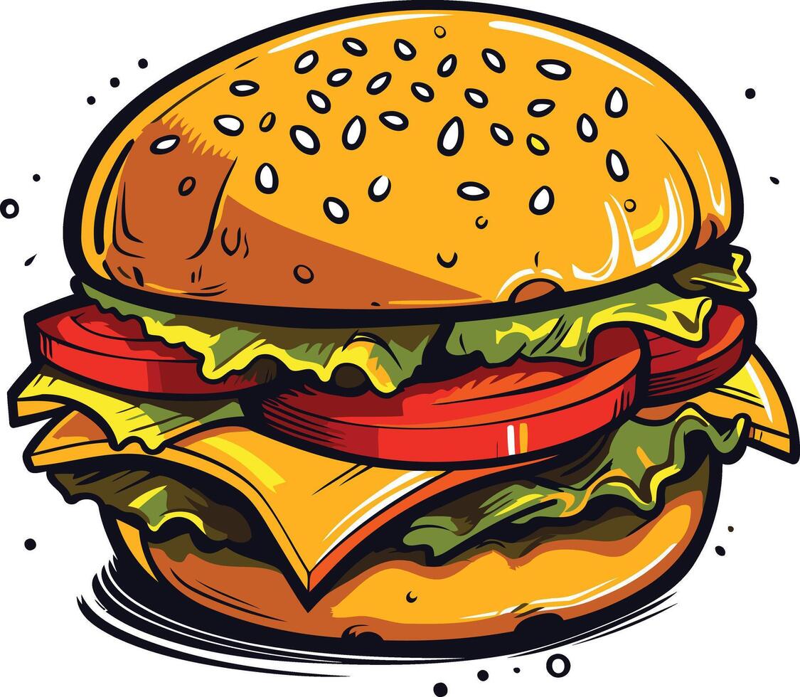A cartoon illustration of a juicy burger, perfect for promoting fast food, restaurants, or any food-related business vector