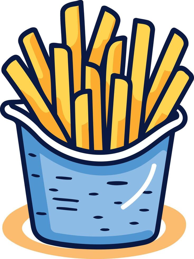 Cartoon illustration of a blue carton filled with yellow french fries vector