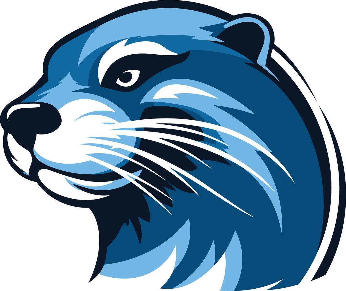 A bold and energetic illustration of a blue otter's head, perfect for use as a mascot or logo vector