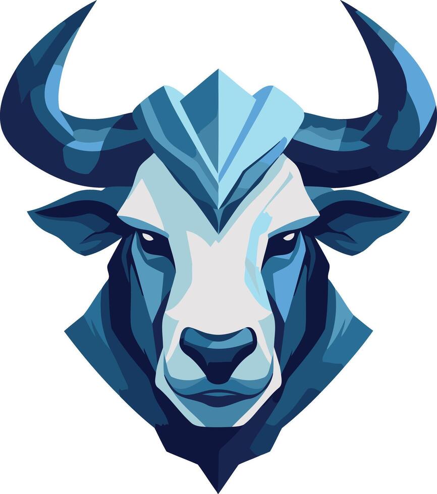 Bold and striking blue bull head logo vector
