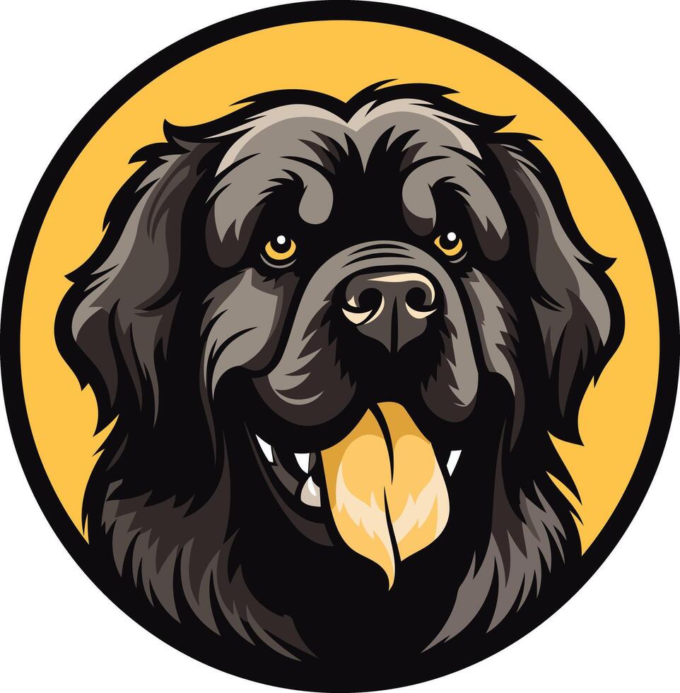 A friendly newfoundland dog with a playful expression in a circular frame vector