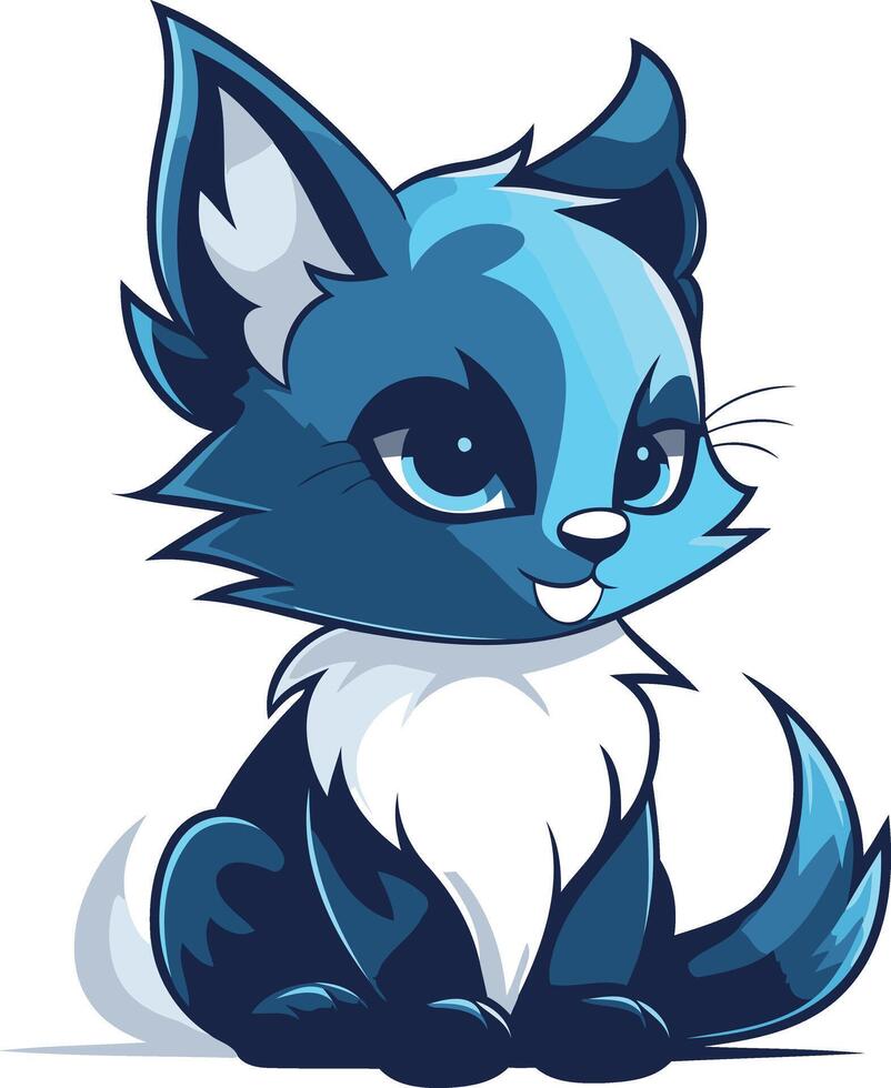 Cute cartoon blue cat with white fur, sitting with a friendly expression vector