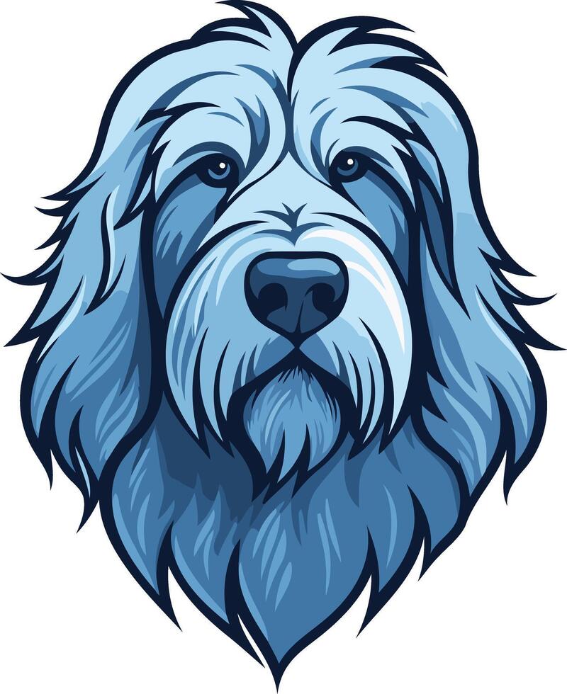 A detailed, cartoon-style illustration of a fluffy, blue dog's head vector