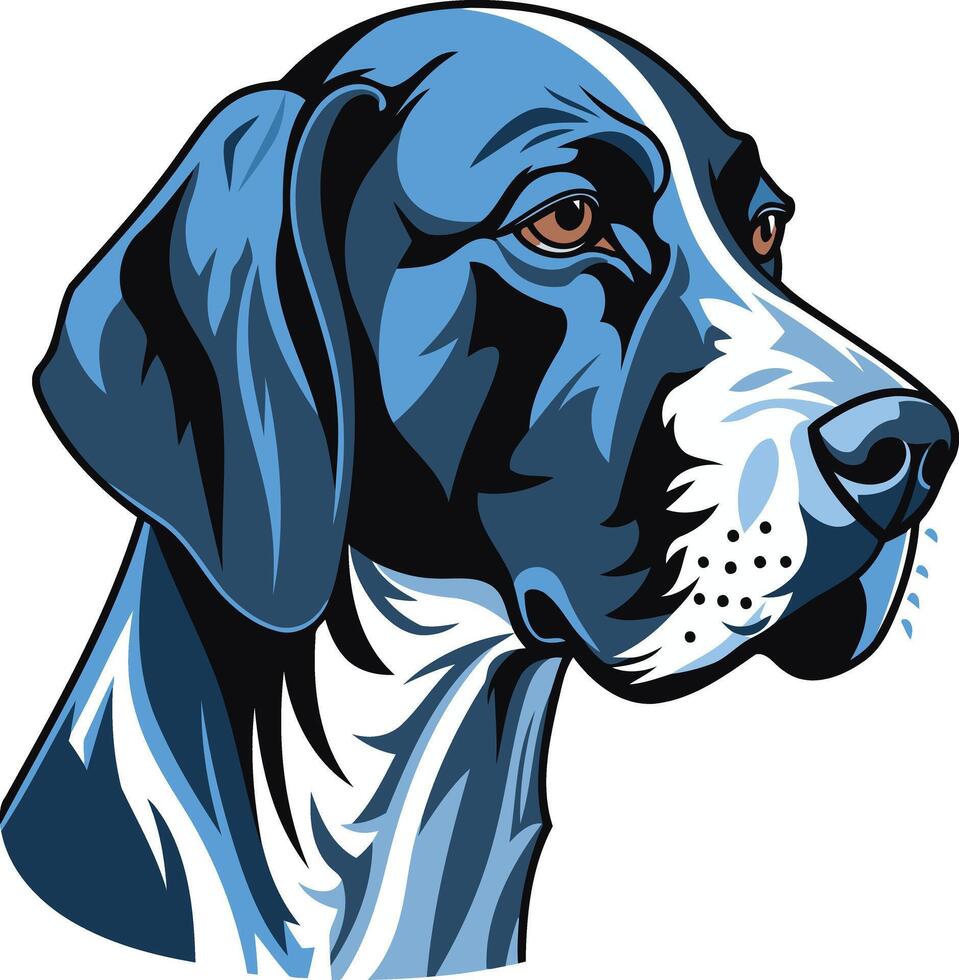 A striking blue and white illustration of a german shorthaired pointer dog's head vector