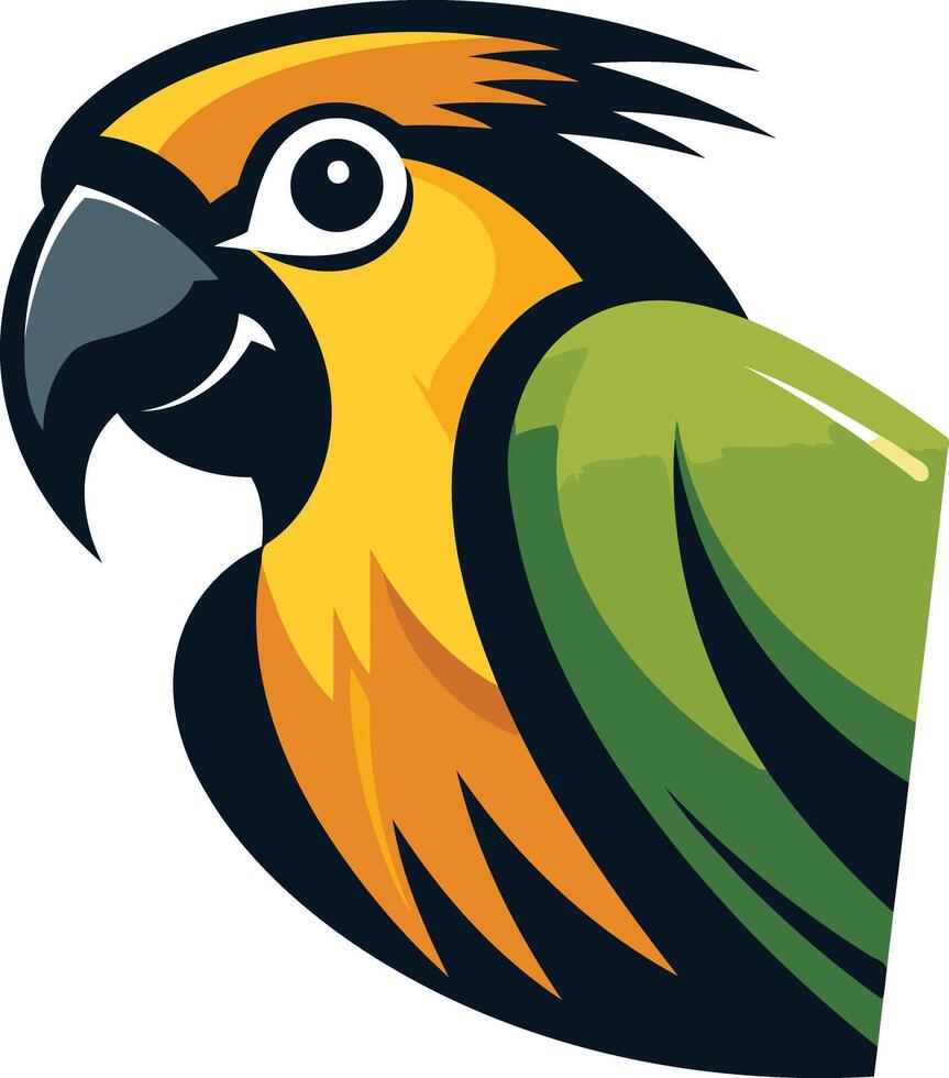 A bold and colorful cartoon parrot logo, perfect for a brand needing a fun and friendly mascot vector