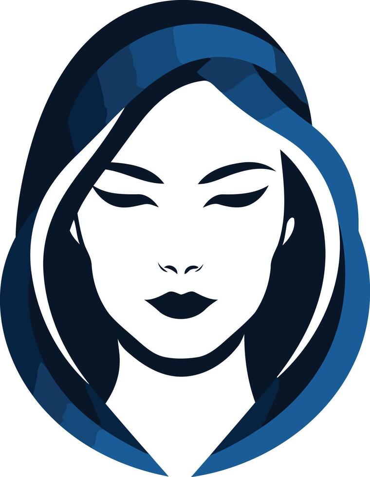 A minimalist, abstract logo featuring a woman's face with closed eyes vector