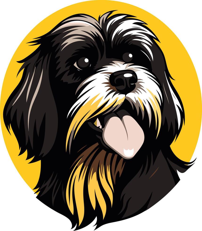 A friendly, cartoon-style illustration of a black and white dog with a playful expression vector