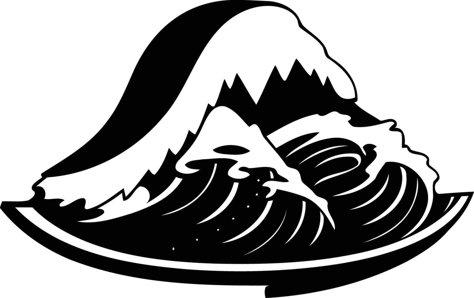 A bold, graphic illustration of a crashing wave in a black and white aesthetic vector