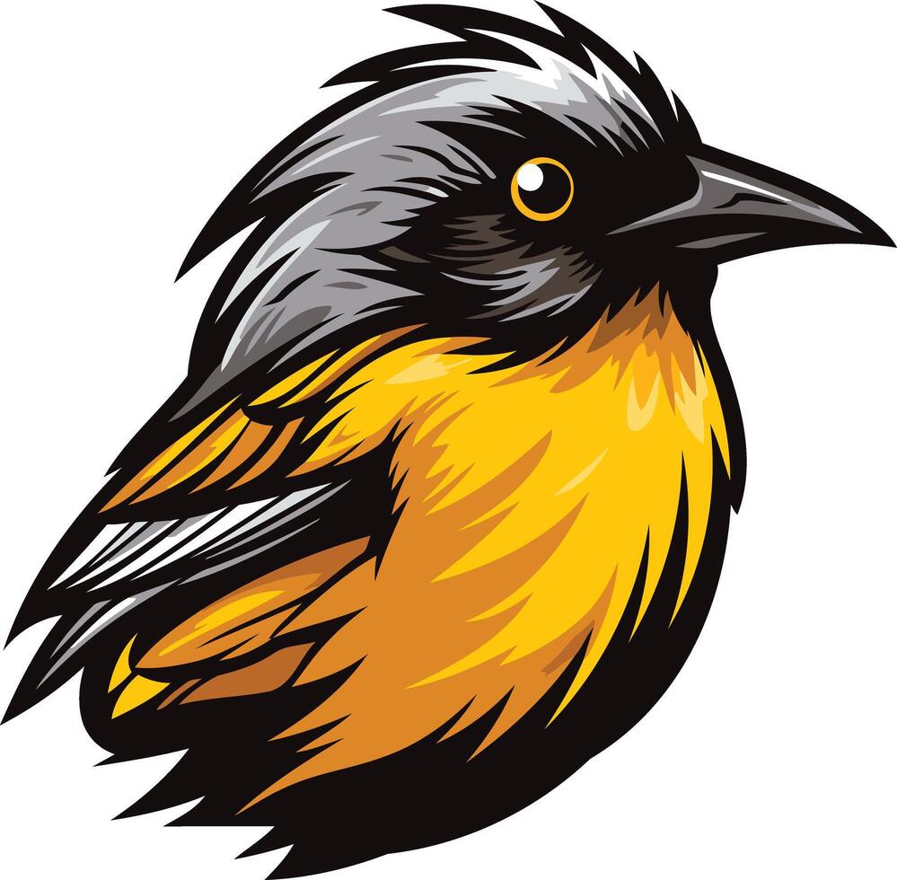 A vibrant, cartoon-style bird with yellow and black plumage, perfect for branding or mascot design vector