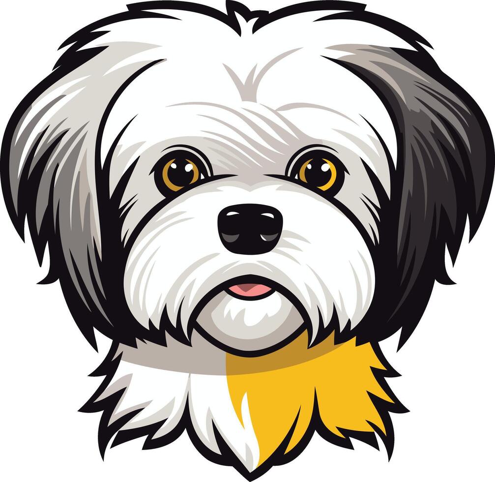 Cute cartoon illustration of a shih tzu dog with a friendly expression, perfect for pet related products, social media, and more vector