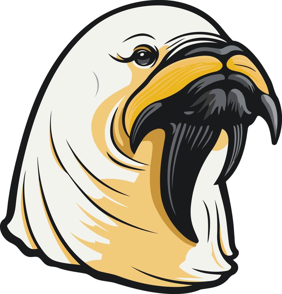 A stylized, cartoon-like illustration of a bird's head, featuring a prominent beak and a distinctive mustache vector
