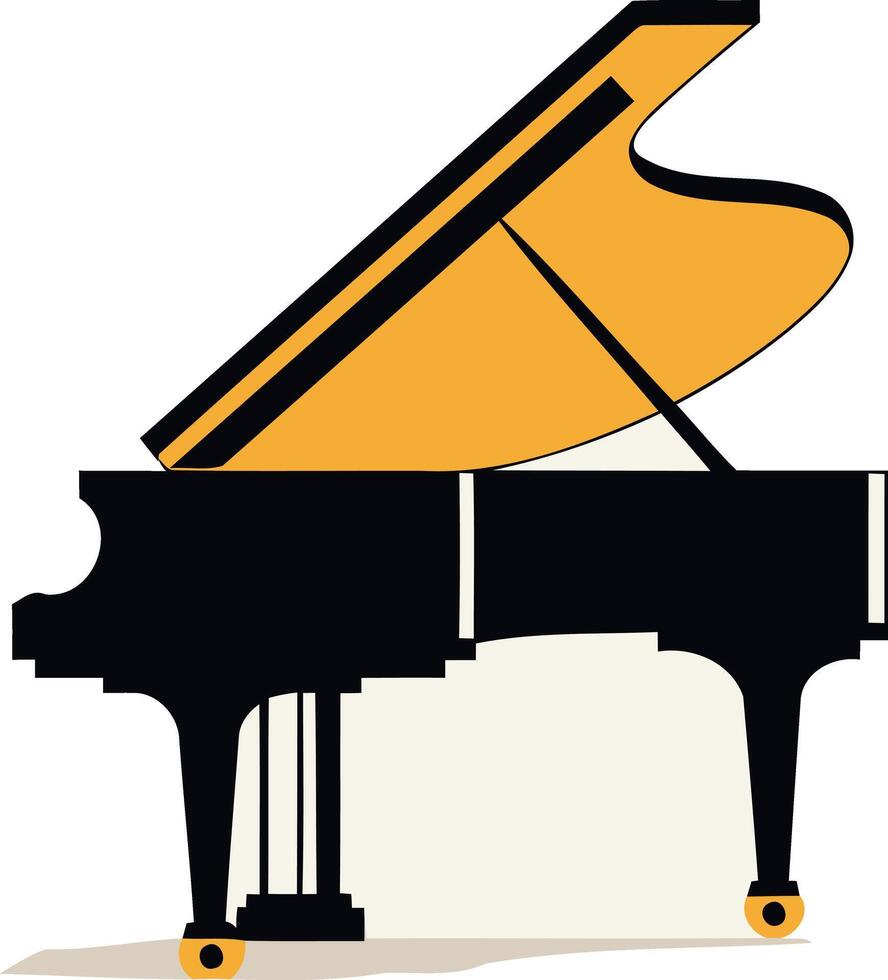 Simple, stylized illustration of a black and yellow grand piano, ideal for website design, music education, or musical event promotion vector