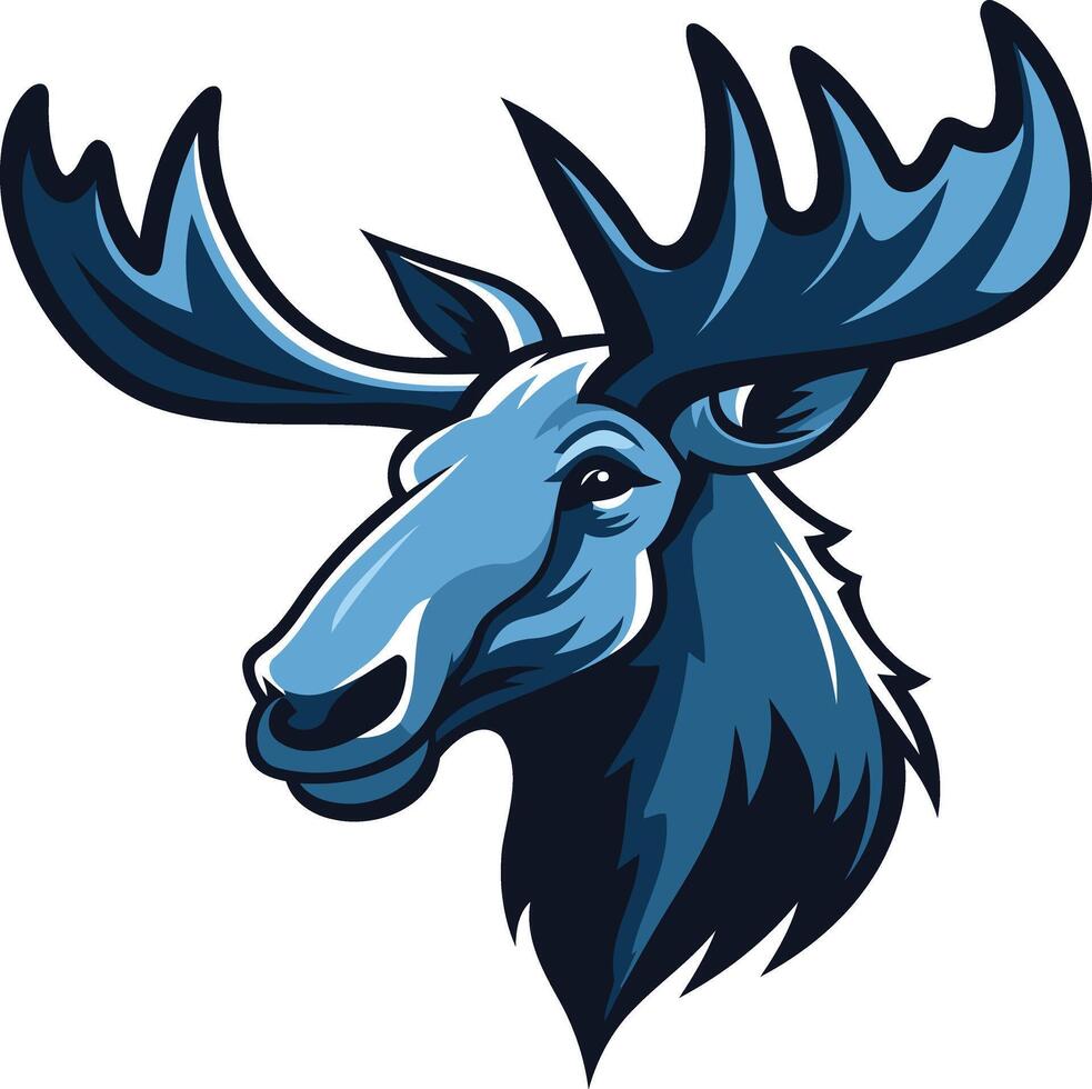 A powerful and stylized illustration of a blue moose head, perfect for branding or sports team logos vector
