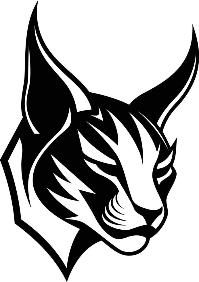 A bold and fierce black and white illustration of a cat's head, perfect for logo design, branding, and t-shirt graphics vector