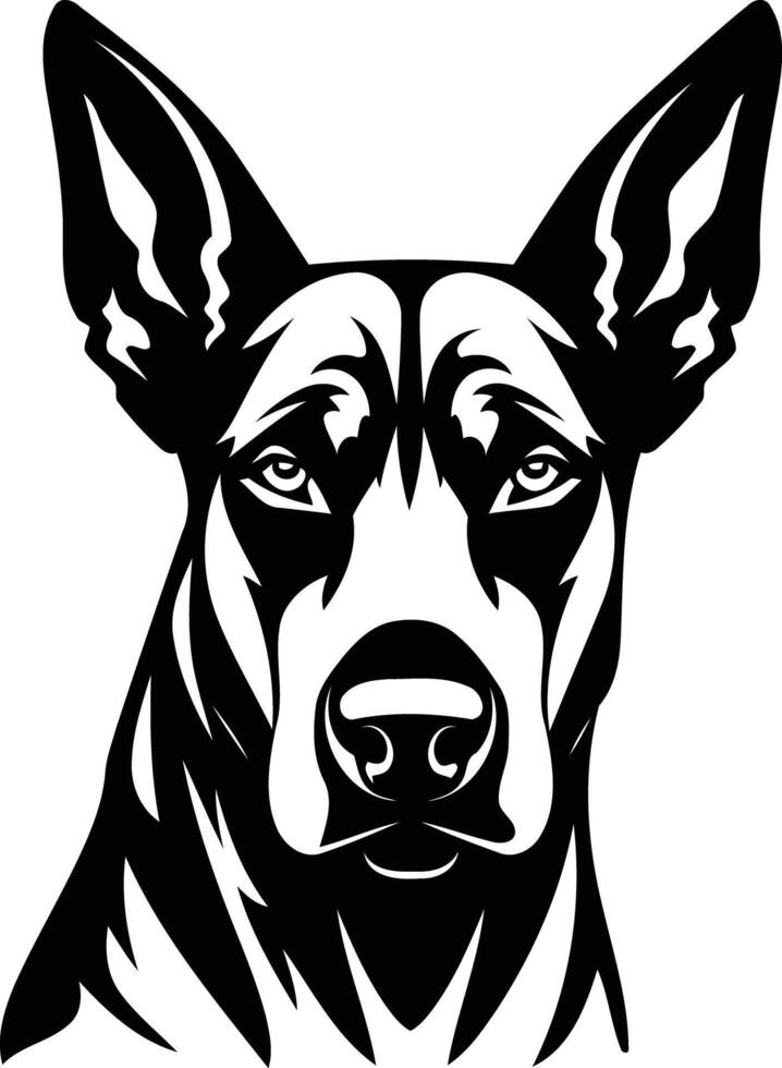 A striking black and white illustration of a german shepherd's head, capturing its alert gaze and powerful presence vector