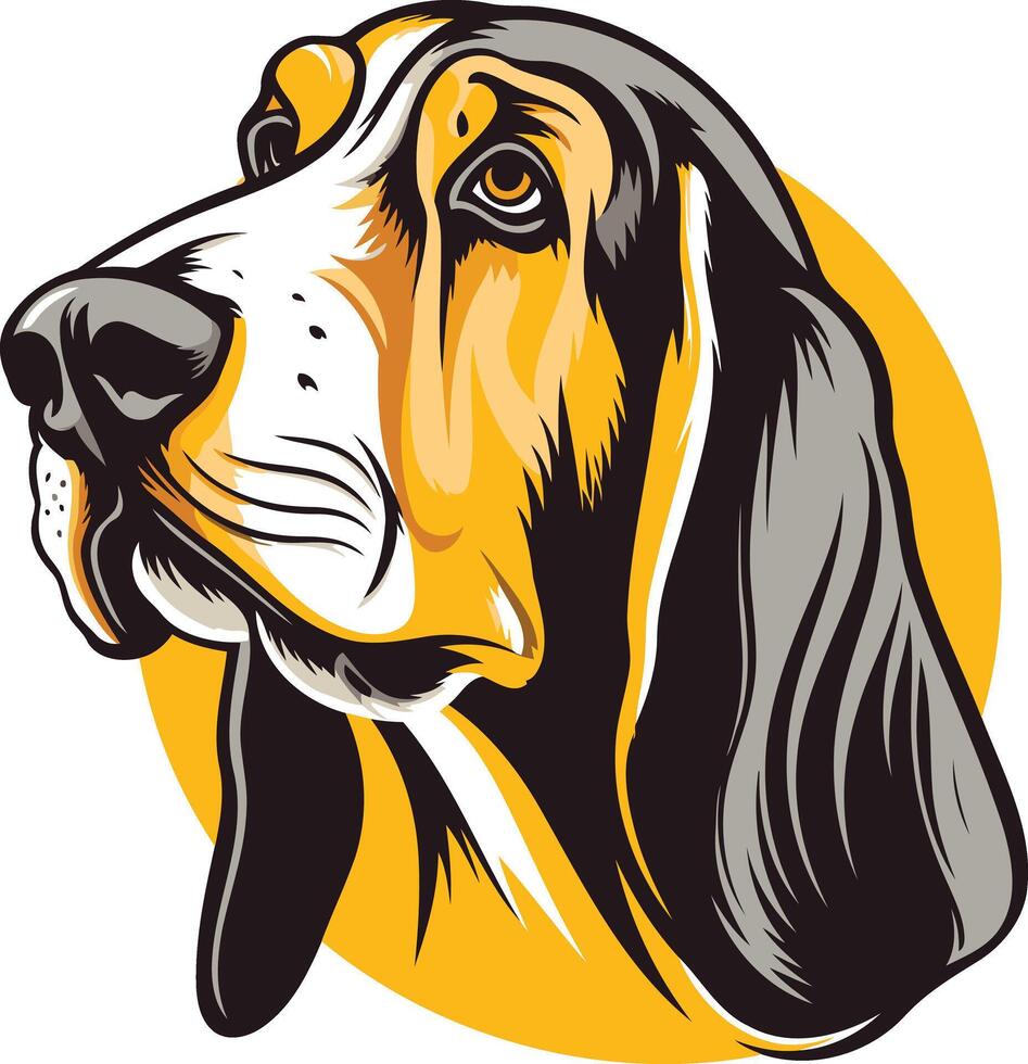 A charming illustration of a basset hound's head, captured in a striking profile vector