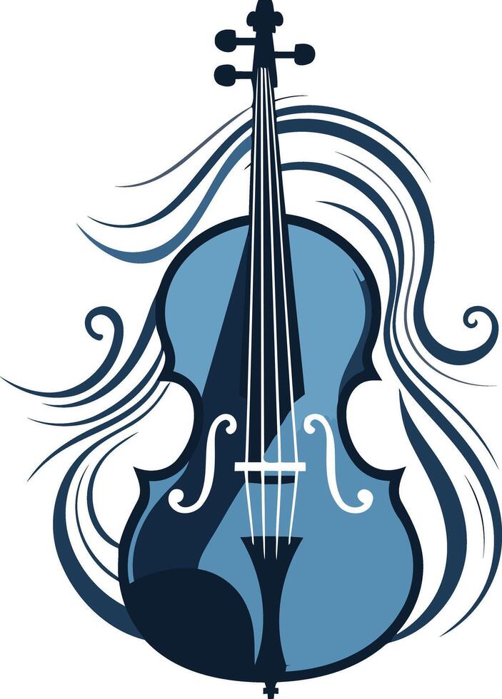 Stylish blue cello with swirling lines, perfect for music, art, and design projects vector